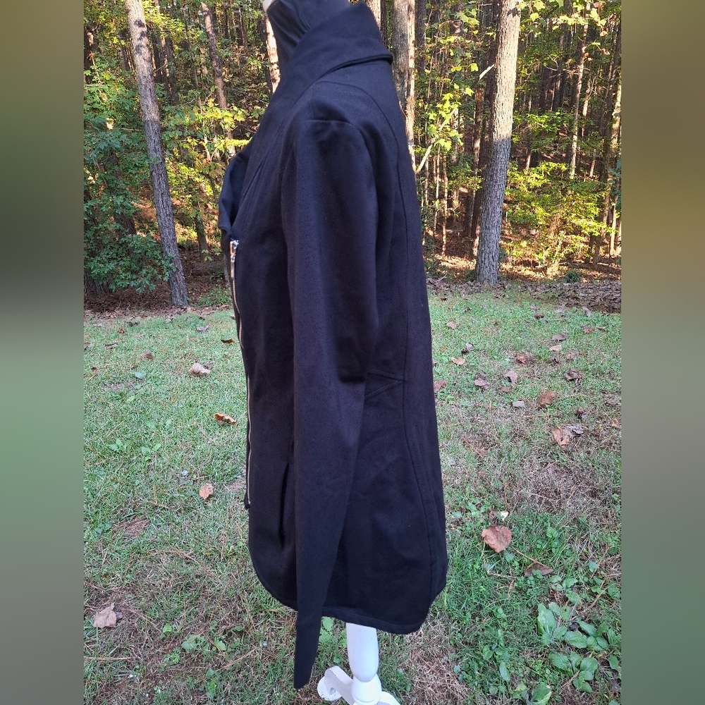 WHBM Asymetrical Moto Style Stretch Long Blazer Jacket Size 12 Black - Picture 5 of 9